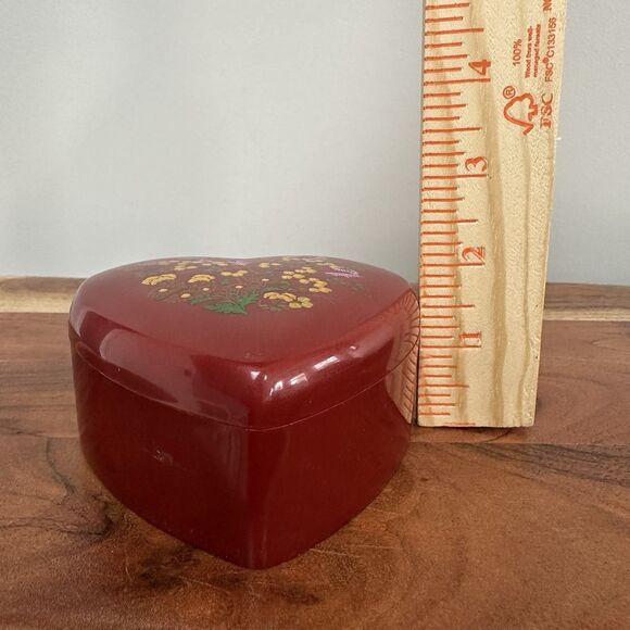Vtg Set of 3 Heart Nesting Boxes Melamine Red Floral Lided Trinket Keepsake Dish - Picture 13 of 14